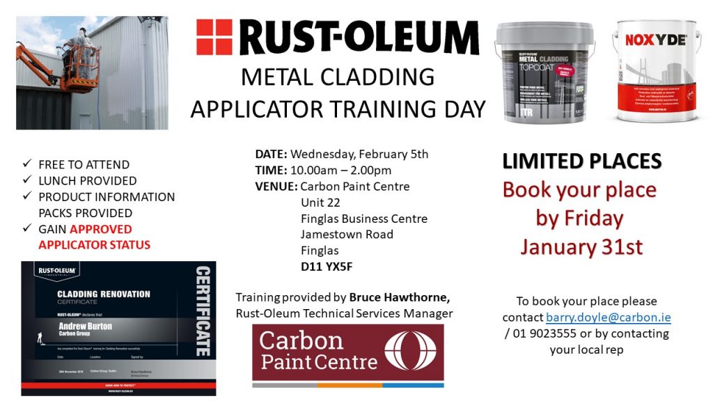 Rust-Oleum metal cladding applicator training day promotional graphic