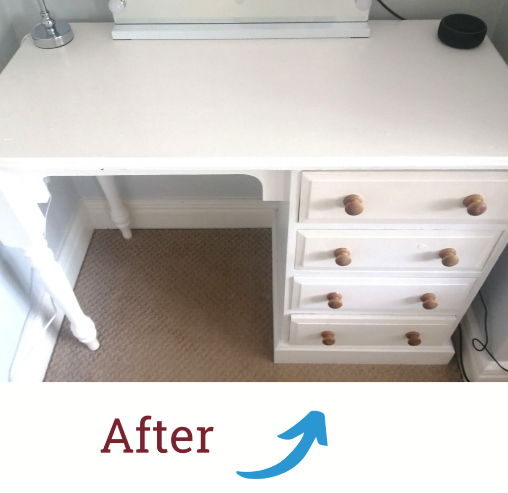 An 'after' photo of a an old desk that a customer used for an upcycling project
