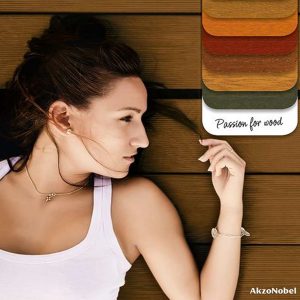 Sikkens promo image - woman and wood colour chart
